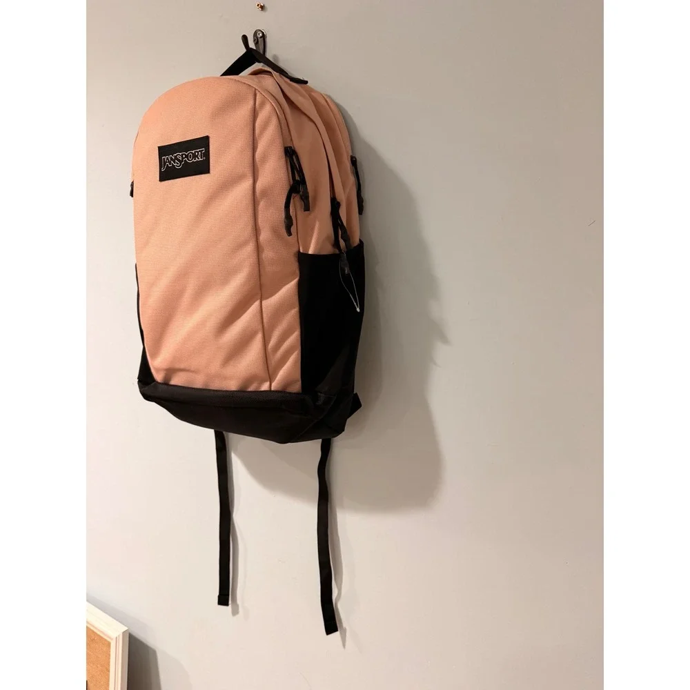 Jansport Backpack Peach Pink Black School Travel Bag with Laptop Sleeve